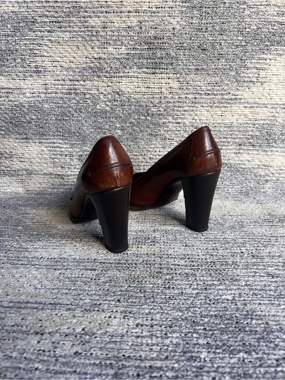 Vintage Prada Brown Leather Penny Loafer Block Heel Pumps Made in Italy - Picture 3 of 4